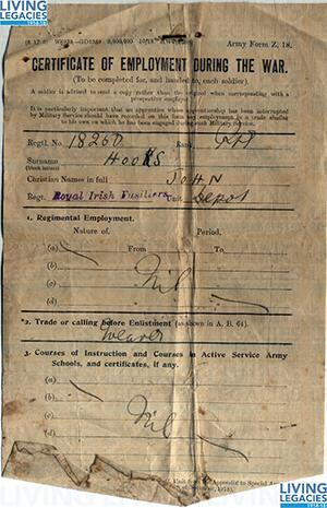 ID294 - Artefacts relating to - John Hooks Pte., Royal Irish Fusiliers